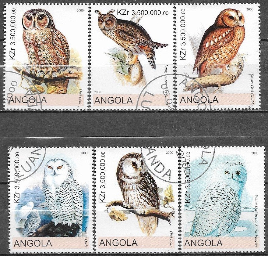 ANGOLA serie Uilen 2000, Verzenden, Gestempeld, Dier of Natuur