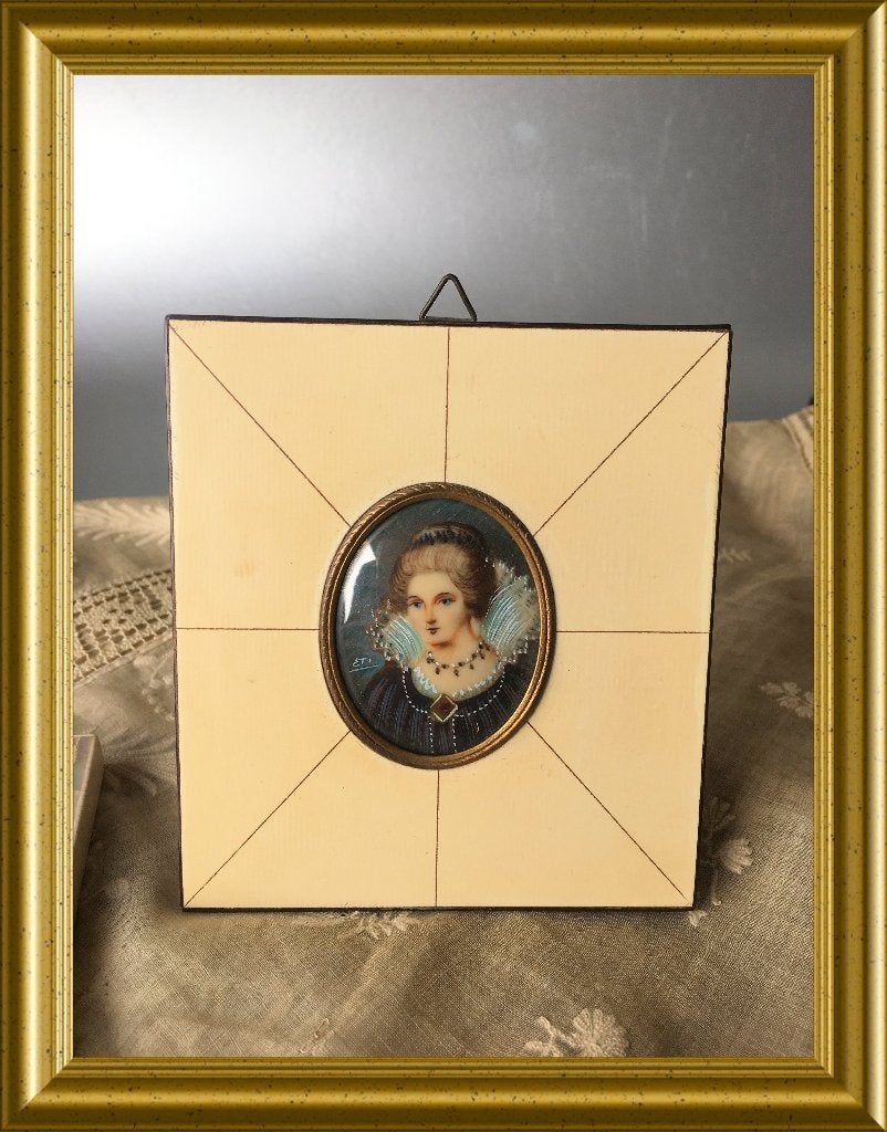 Oud lijstje: miniatuur portret, Ophalen of Verzenden