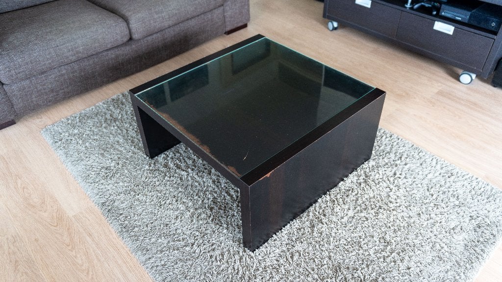 IKEA salontafel met glas | 78x78 cm | Donkerbruin, Ophalen, Gebruikt, 50 tot 100 cm, 50 tot 100 cm