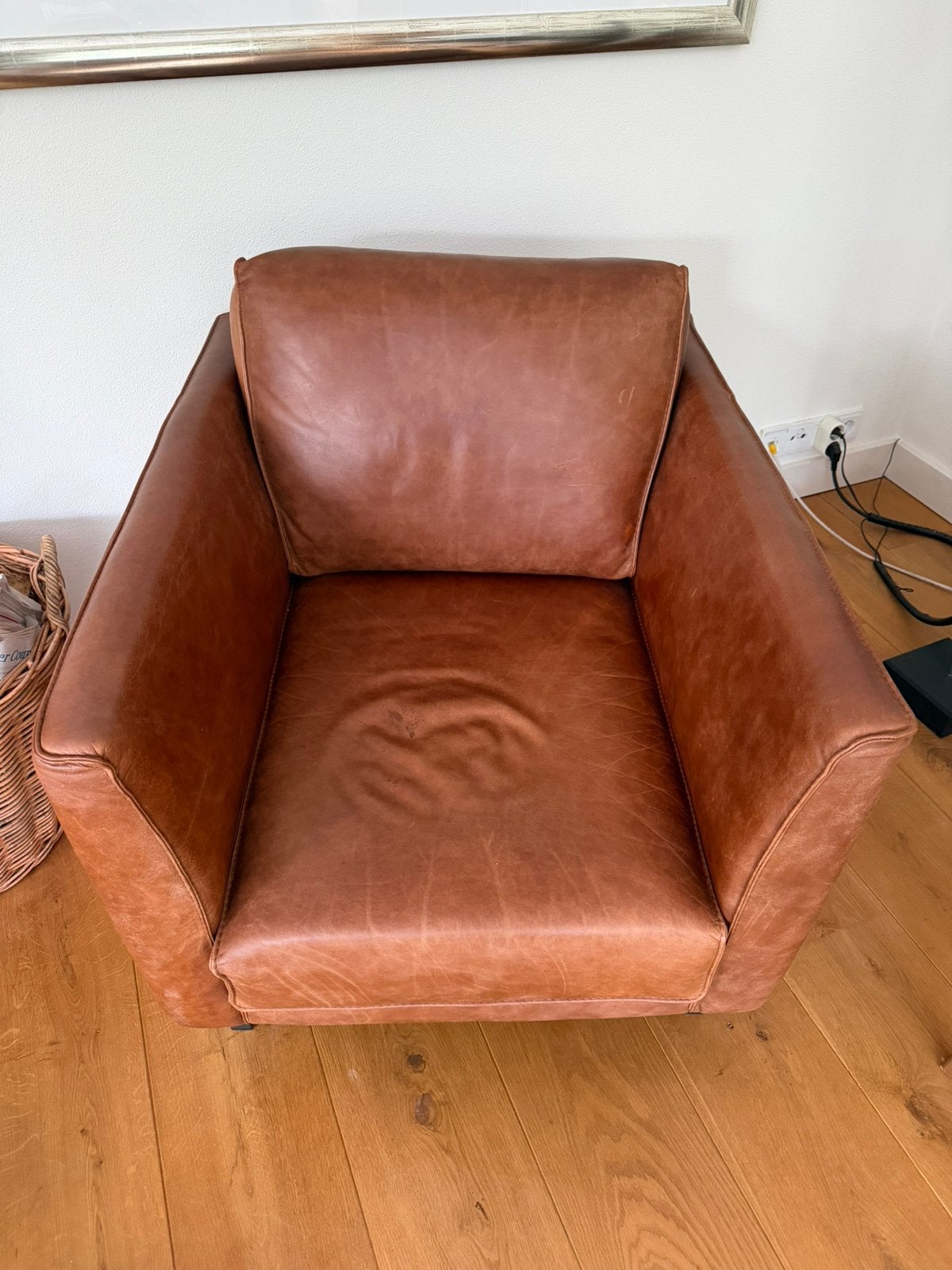 Chique leren bruine fauteuil, Ophalen, Gebruikt, 75 tot 100 cm, Chique