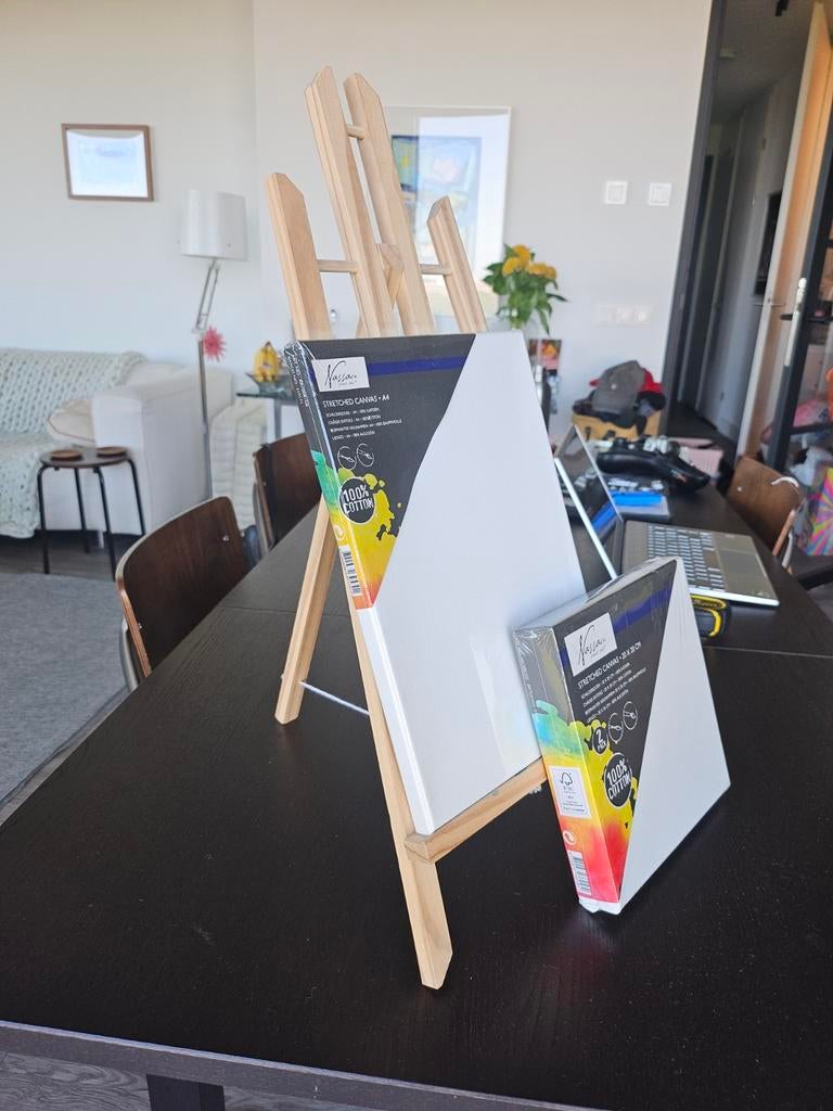 Schildersezel / Painters easel plus canvas, Ophalen, Ezel