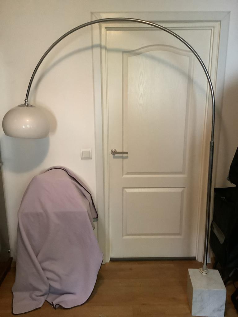 Vintage booglamp met marmeren voet, Ophalen, Zo goed als nieuw, Metaal, 200 cm of meer