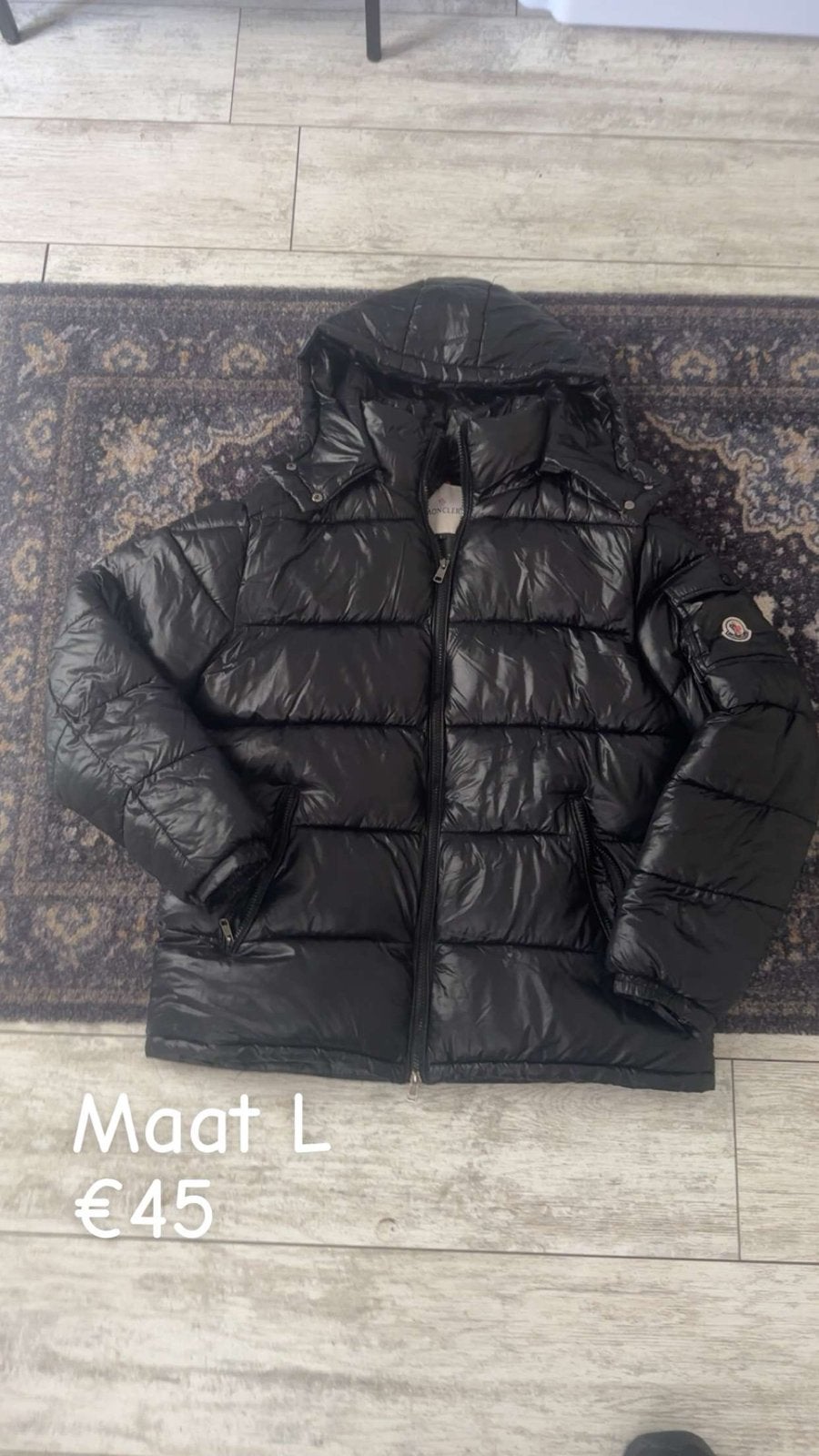 Moncler Maya Donsjas Maat L, Verzenden, Gedragen, Maat 52/54 (L), Zwart