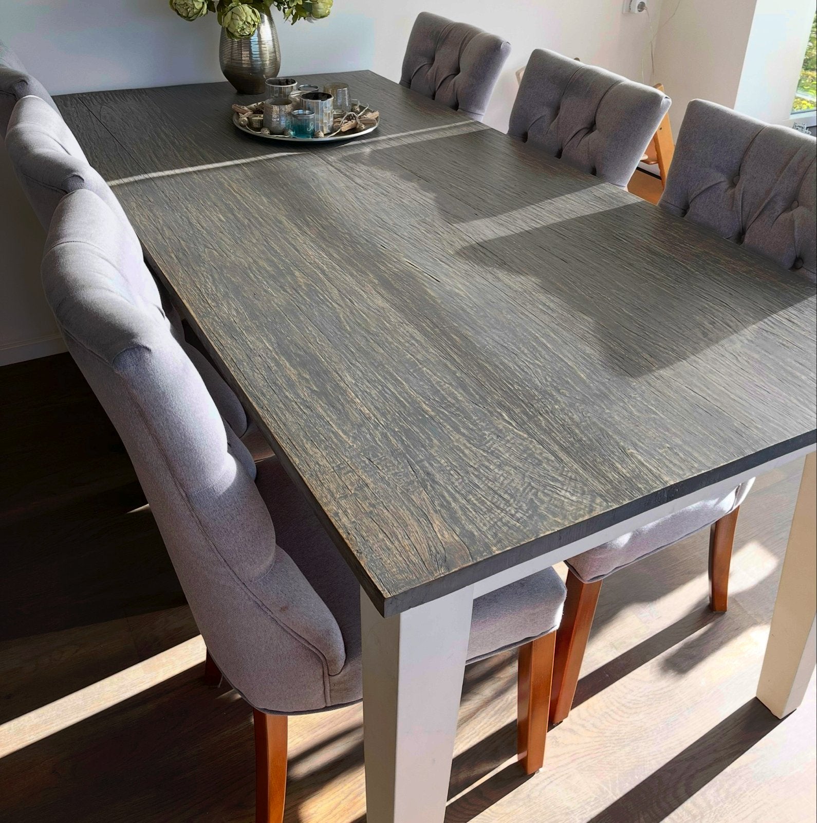 Grijze eikenhouten eettafel 100x200 cm, Huis en Inrichting, Tafels | Eettafels, Ophalen, Gebruikt, 100 tot 150 cm, Eikenhout