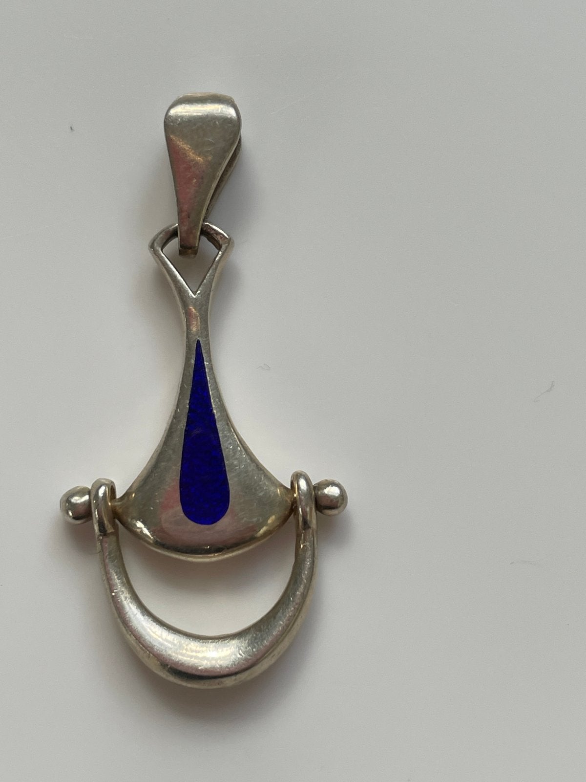 Vintage Zilveren hanger met blauw emaille Deens design, Ophalen, Zilver
