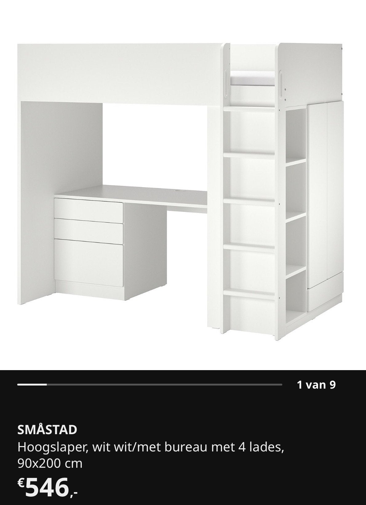Bed smastad hoogslaper wit, Ophalen, Zo goed als nieuw, Hoogslaper