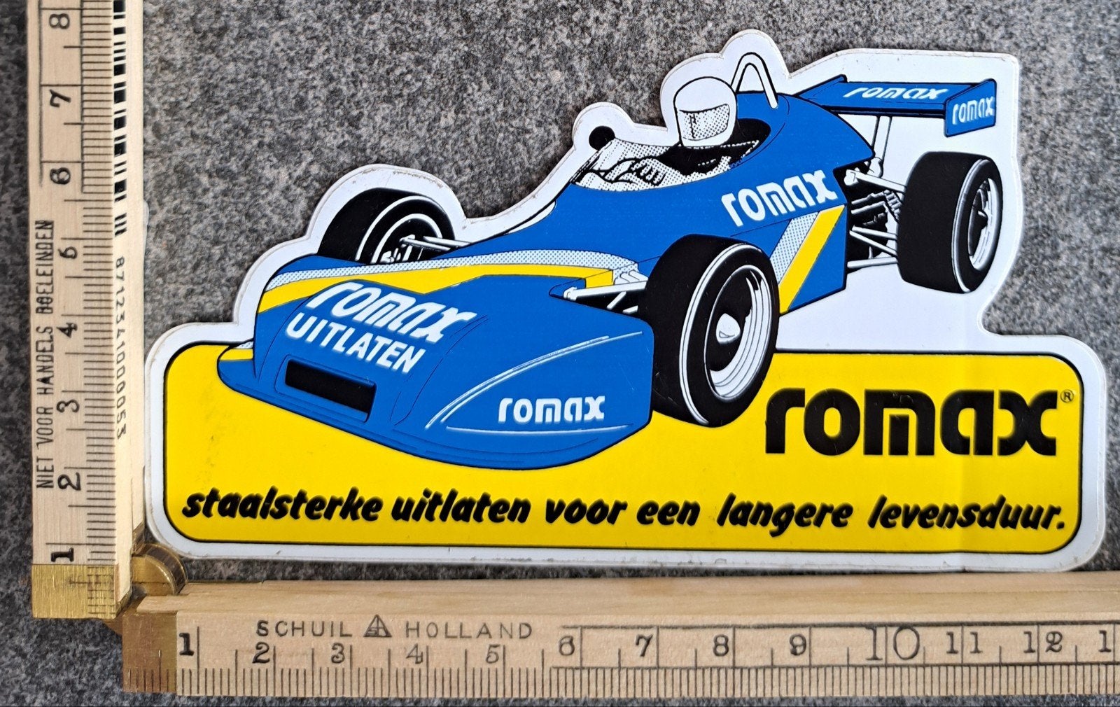 vintage sticker Romax Formule 1 staalsterke uitlaten, Ophalen of Verzenden, Zo goed als nieuw