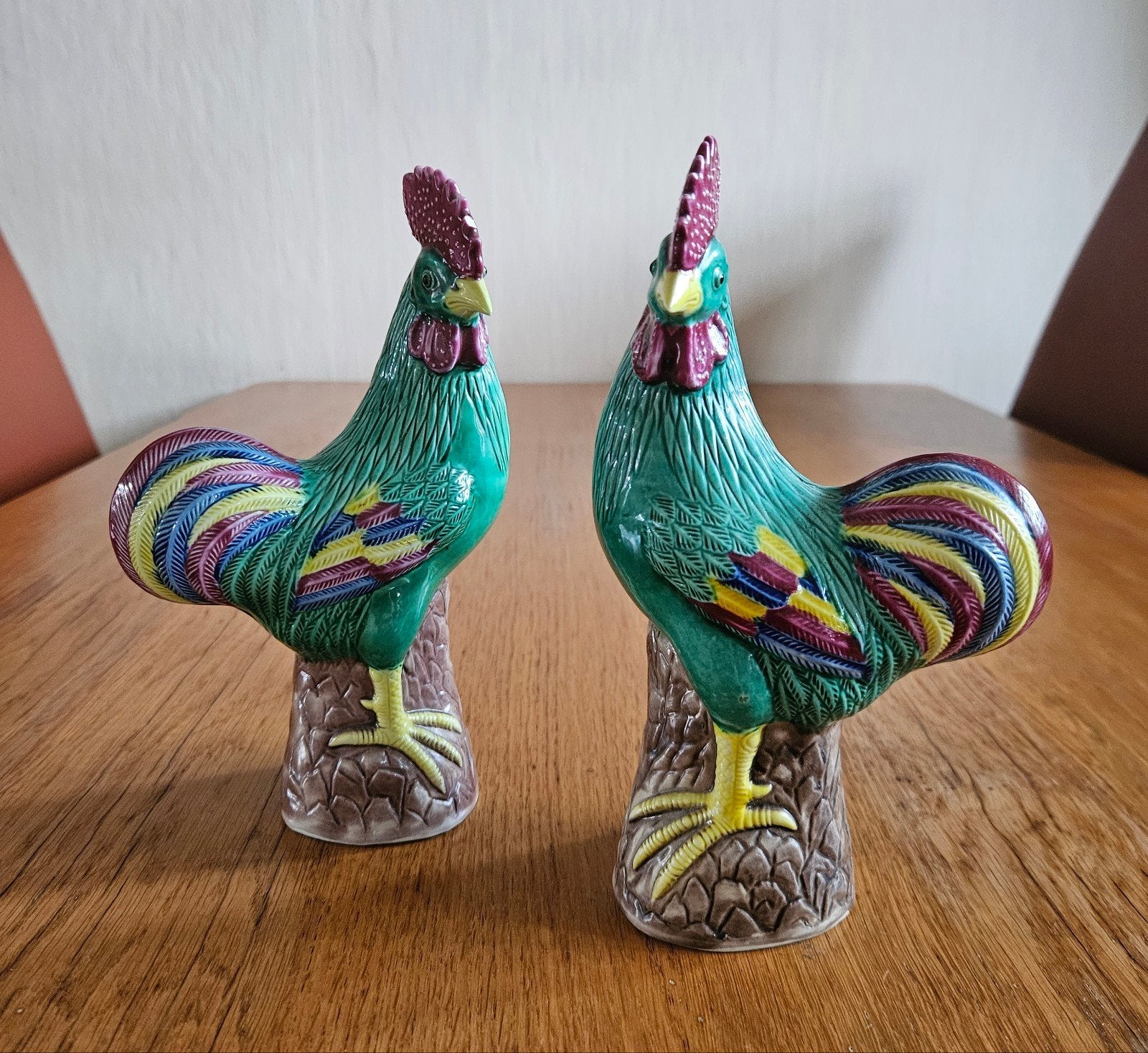 Vintage Chinese polychrome geglazuurde hanen set, Ophalen of Verzenden
