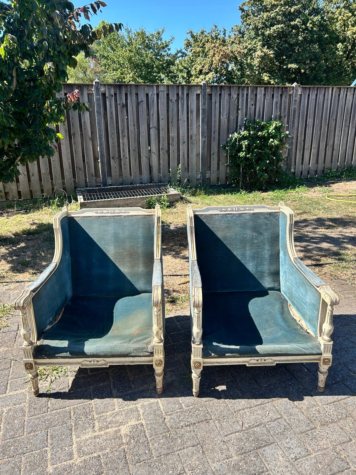 Antieke Louis XVI fauteuils; lage loungestoelen, opknapper, Ophalen