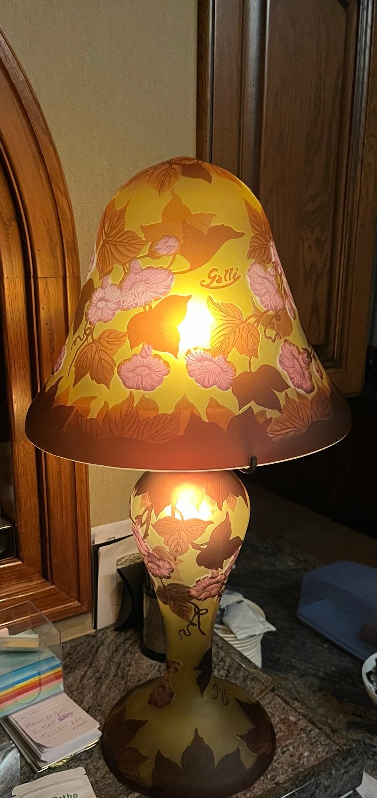 Prachtige Art Nouveau Galle Stijl Tafellamp, Ophalen