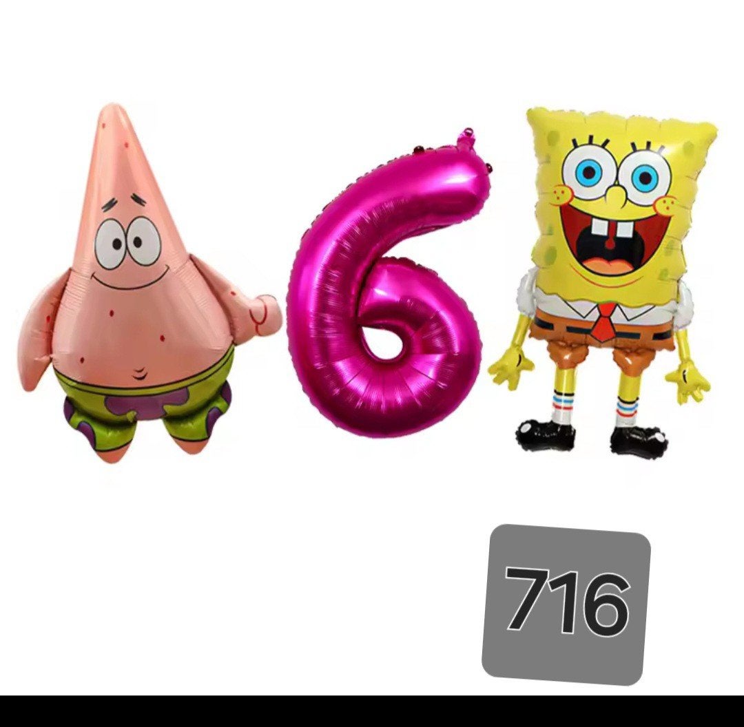 Spongebob en Patrick Folieballonne Nummer 6 Feestdecoratie, Ophalen