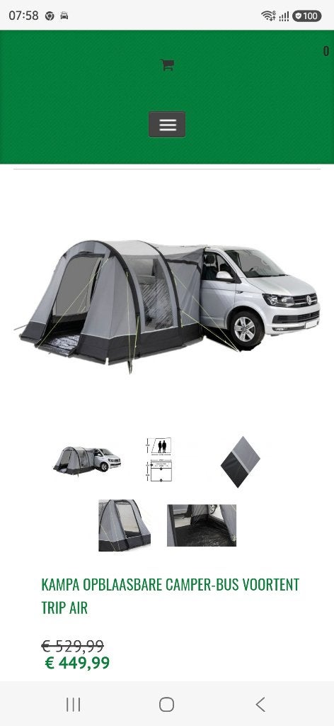 Kampa Trip Air Opblaasbare Camper-Bus Voortent, Ophalen, Zo goed als nieuw, Tot en met 2