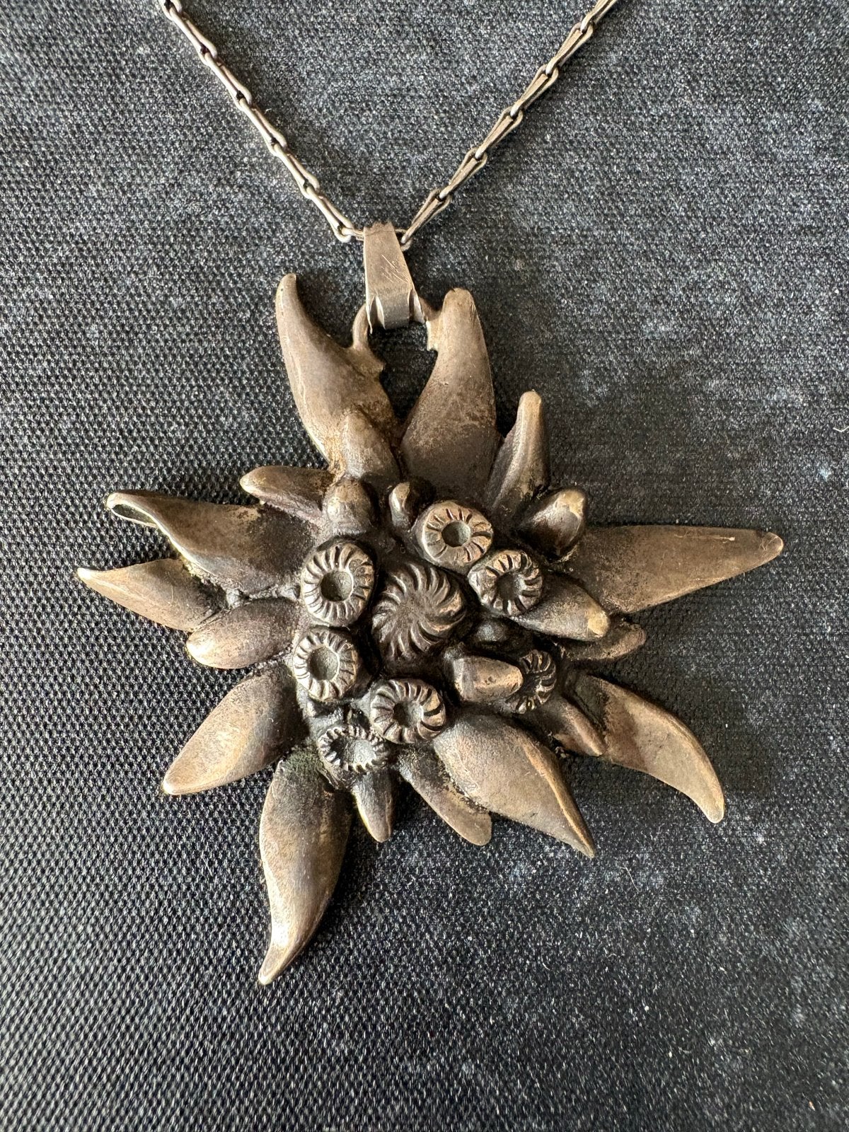 Vintage ketting met Edelweiss hanger- Zilver (800), Overige materialen, Gebruikt, Ophalen of Verzenden, Bloem of Plant