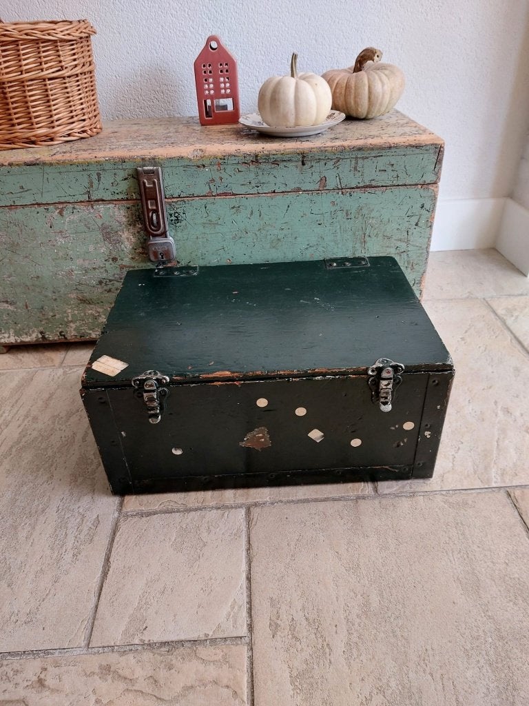 Houten kistje in donkergroen, Ophalen of Verzenden