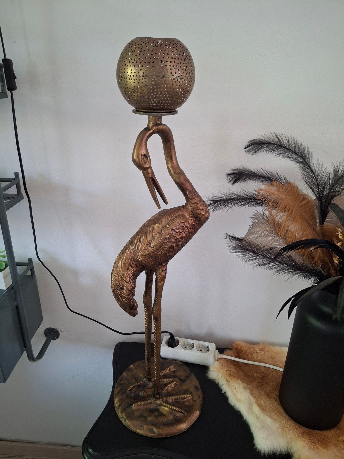 Gouden Kraanvogel Lamp - Unieke Sfeerverlichting, Metaal, Overige merken, Gebruikt, Overige fittingen