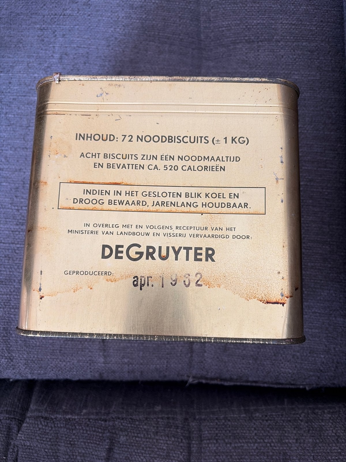 Vintage Degruyter Noodbiscuits Blik - 1962, Ophalen of Verzenden, Gebruikt, Koek(jes), Overige merken
