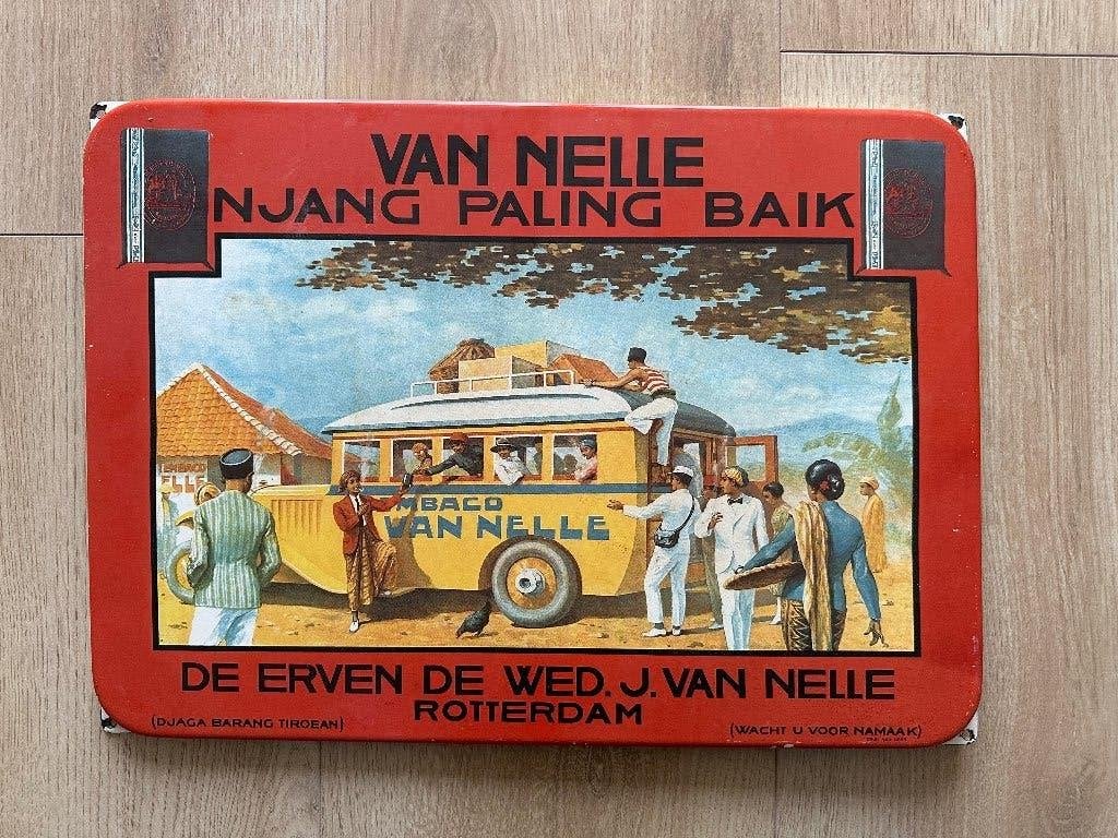 Emaille Reclamebord Van Nelle's Tembaco - Njang Paling Baik, Verzamelen, Ophalen of Verzenden, Gebruikt, Reclamebord