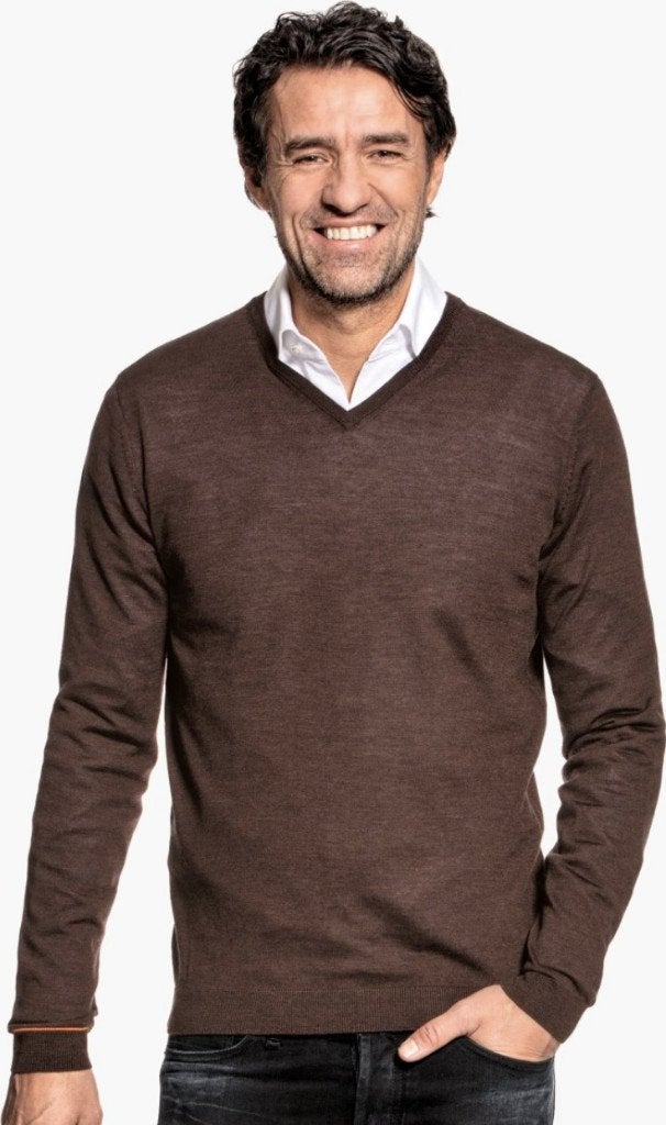 Joe Merino - vhals - L - Chocolate Brown - nieuwstaat, Kleding | Heren, Truien en Vesten, Maat 52/54 (L), Bruin, Joe Merino, Ophalen of Verzenden