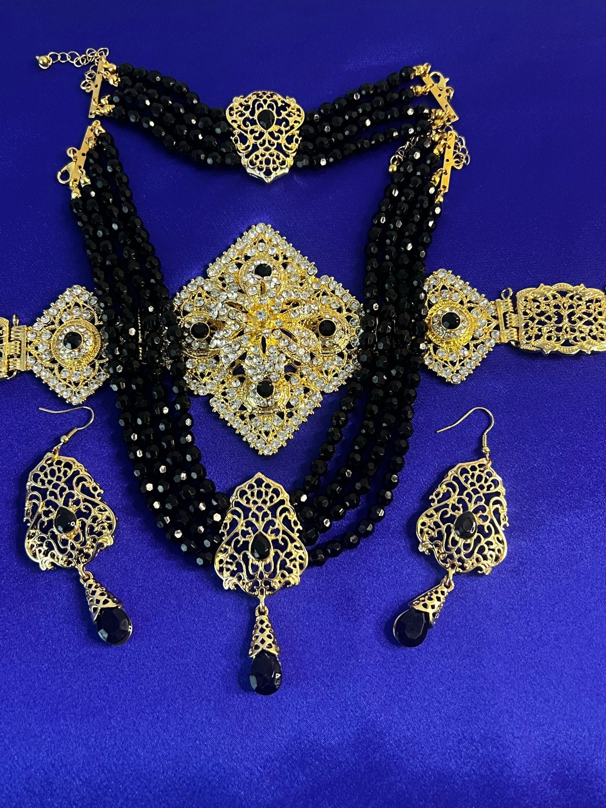 Prachtige Marokkaanse Sieradenset - Goudkleurig & Zwart, Overige materialen, Nieuw, Ophalen of Verzenden, Goud
