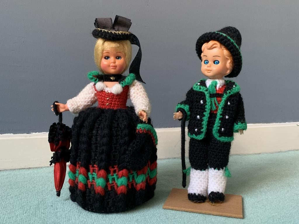 Oostenrijk klederdracht poppetjes ca 1970 18-20 cm hoog, Ophalen of Verzenden