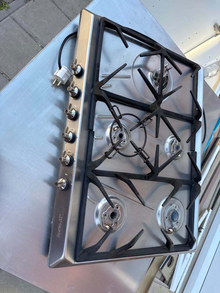 Smeg P755SA Gas Kookplaat - 5 branders - RVS, Witgoed en Apparatuur, Kookplaten, Gebruikt, Ophalen of Verzenden, Inbouw, Gas