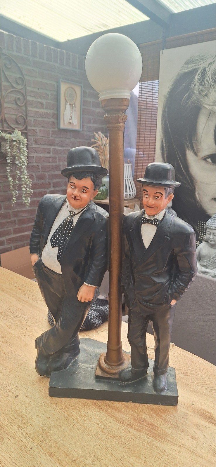 Unieke Laurel & Hardy Tafellamp - Vintage Stijl, Ophalen, Vintage, Overige materialen, Gebruikt