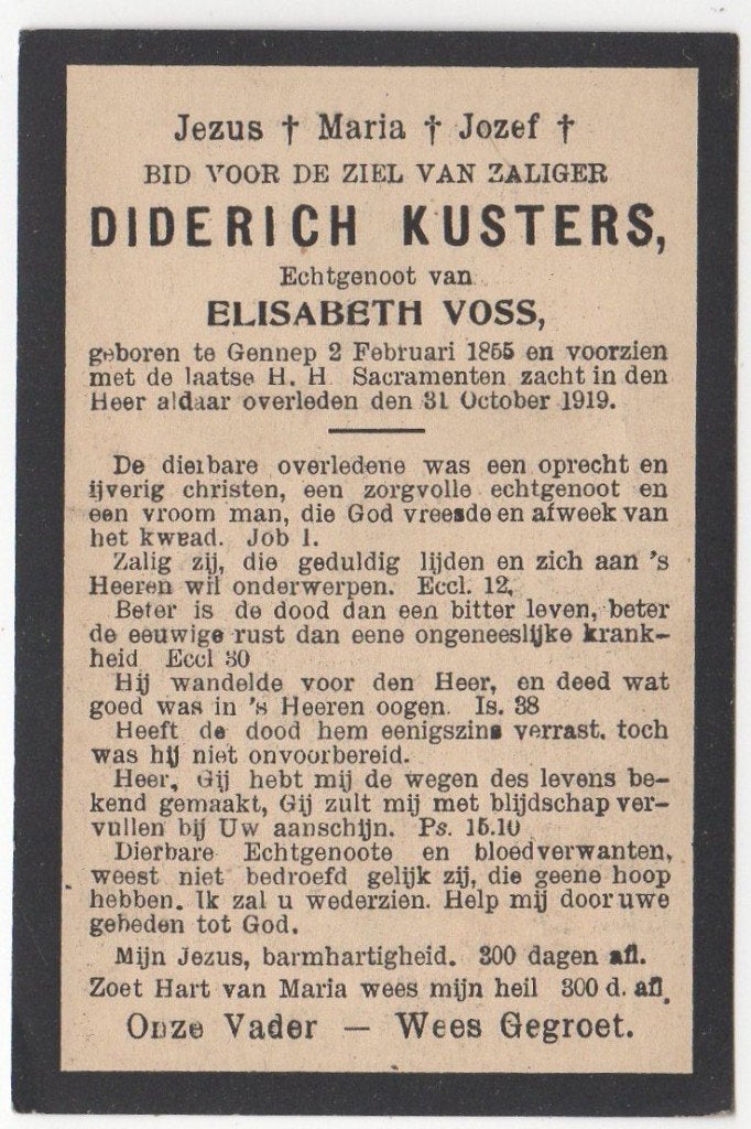 Diderich Kusters 1855 - 1919 Gennep, 54 jaar oud, Verzenden