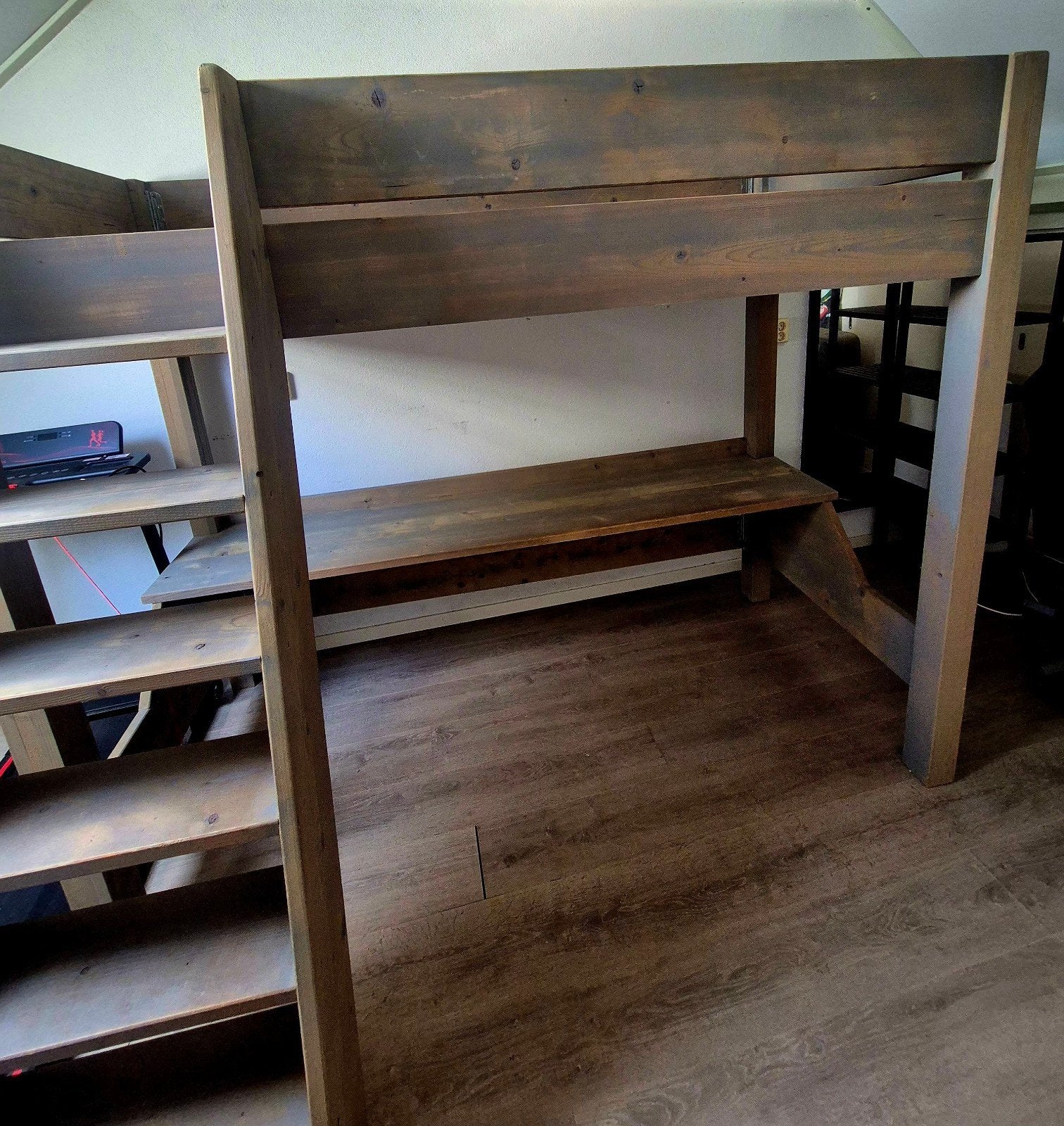 Stevige hoogslaper met bureau en trap, Ophalen, Hoogslaper, Eenpersoons, 160 tot 180 cm