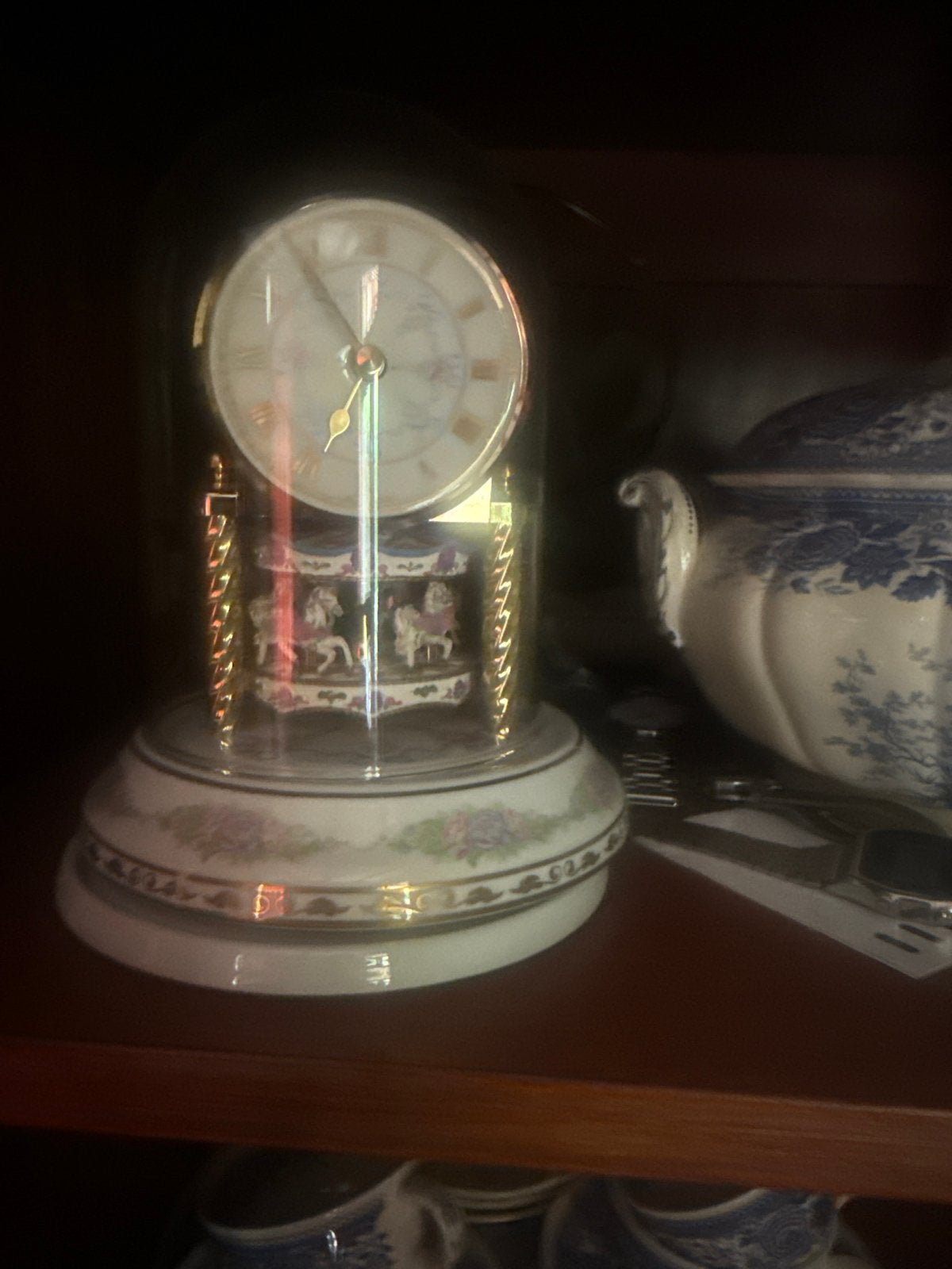 Antieke Carrousel Klok met Muziekdoos, Ophalen of Verzenden