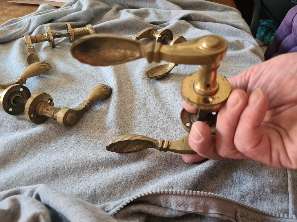 Set van 4 messing deurklinken - Vintage stijl, Ophalen, Vintage, Gebruikt, Goud