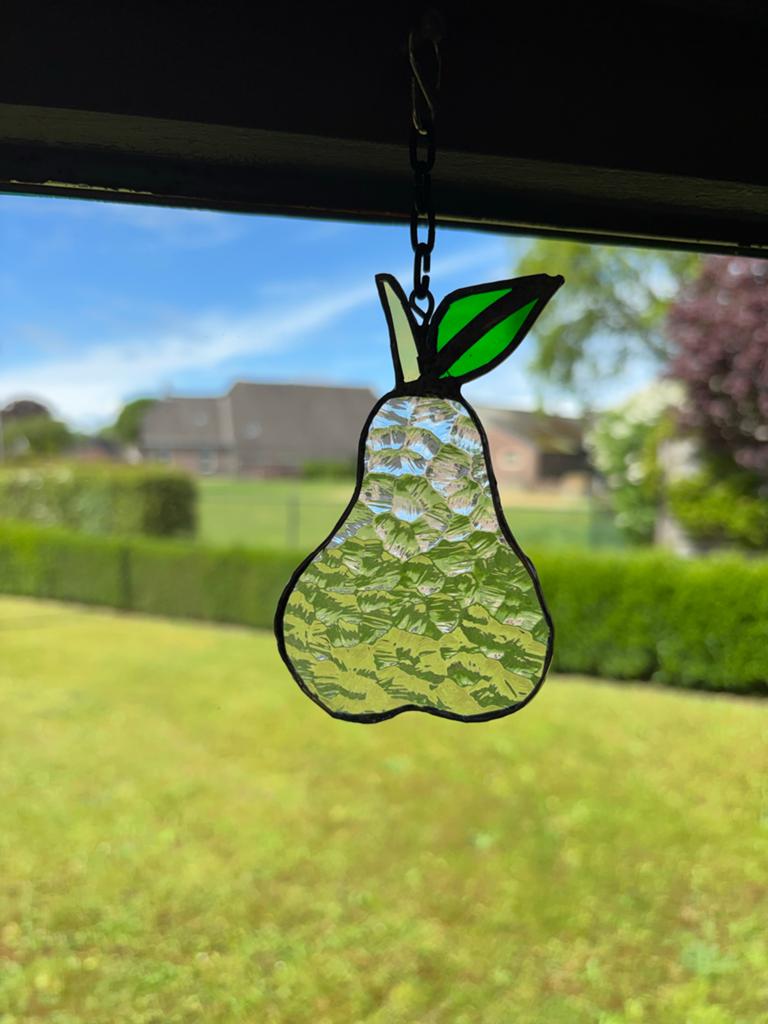 Tiffany Glas Peer Hanger - Handgemaakt Glas-in-lood, Antiek en Kunst, Antiek | Glas en Kristal, Ophalen