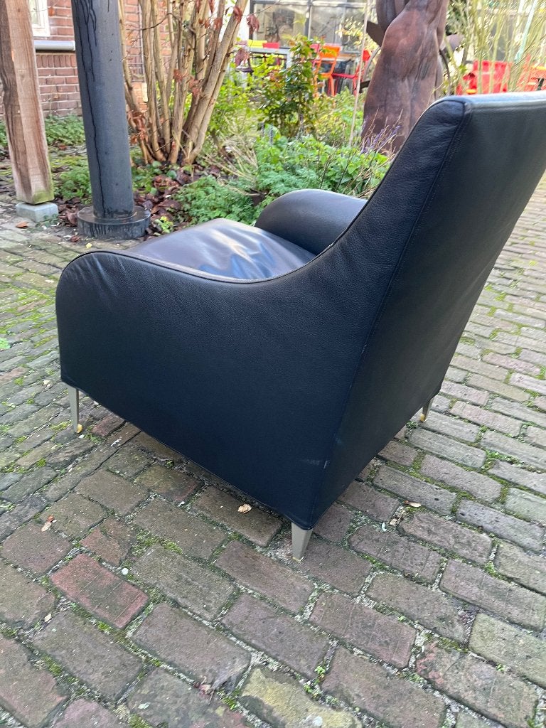 Florence fauteuil B&B Italia zwart leer nieuwstaat, Huis en Inrichting, Fauteuils, Ophalen, Klassiek Tijdloos Modern Chique Hollywood Regency