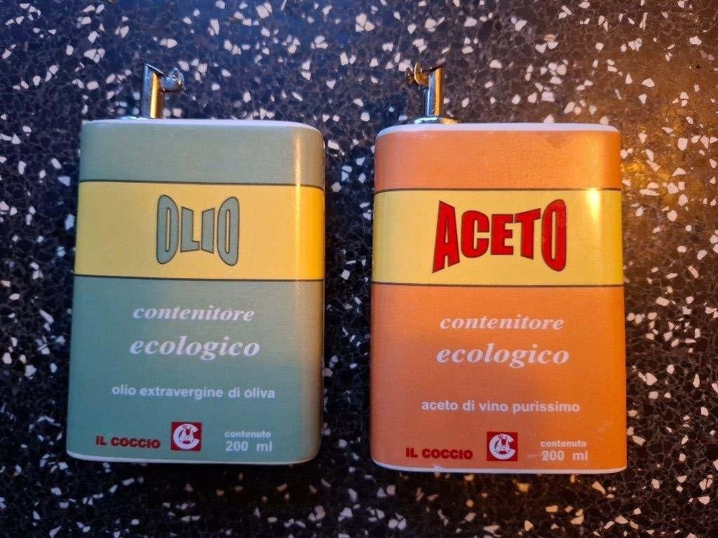 Italiaans olie- en azijnstel van Il Coccio (design vintage), Ophalen of Verzenden, Steen/keramiek, Meerkleurig, Overige typen