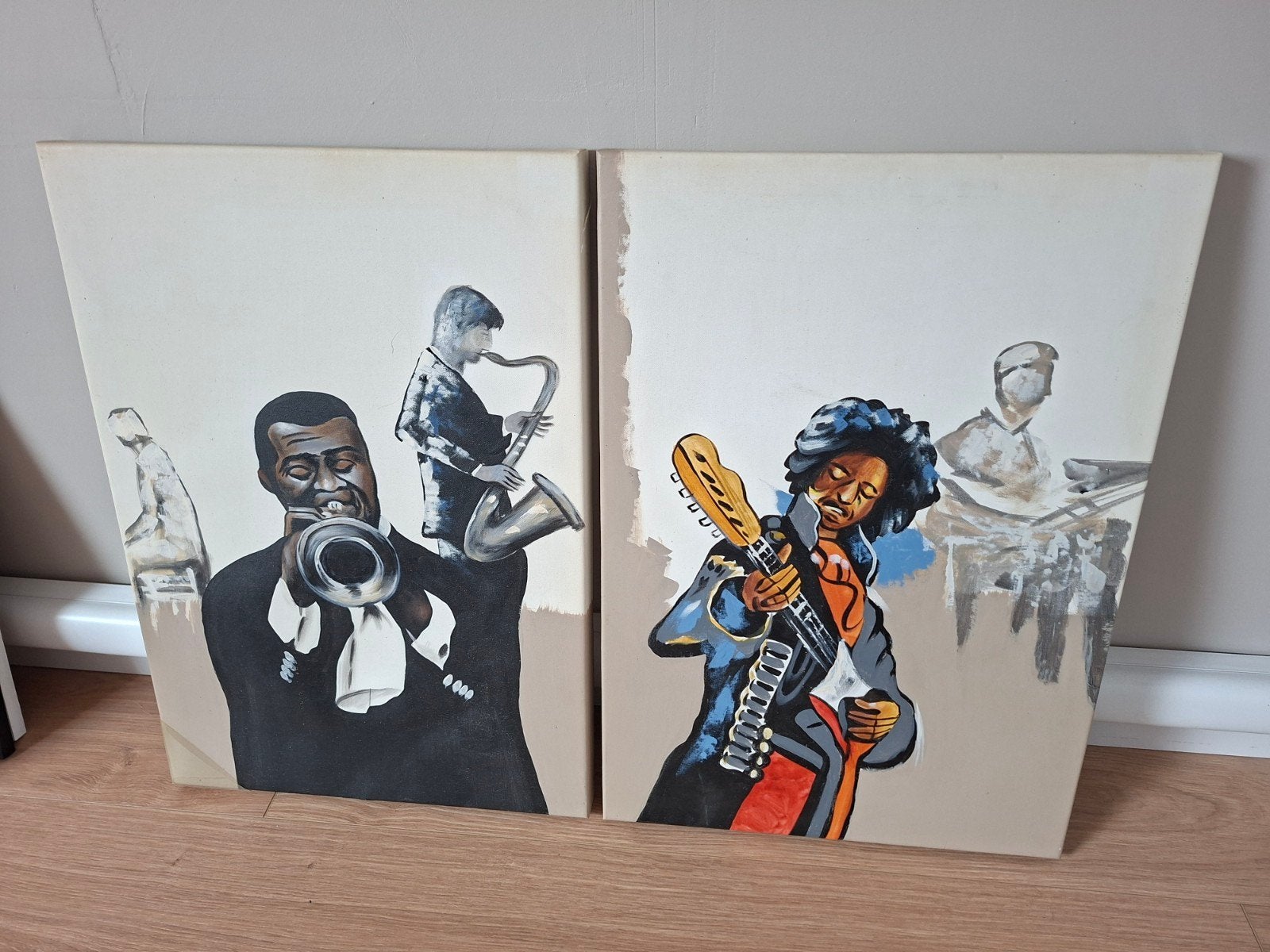 Schilderijen Jimi Hendrix en Louis Armstrong, Antiek en Kunst, Ophalen of Verzenden, Stripfiguren/cartoons