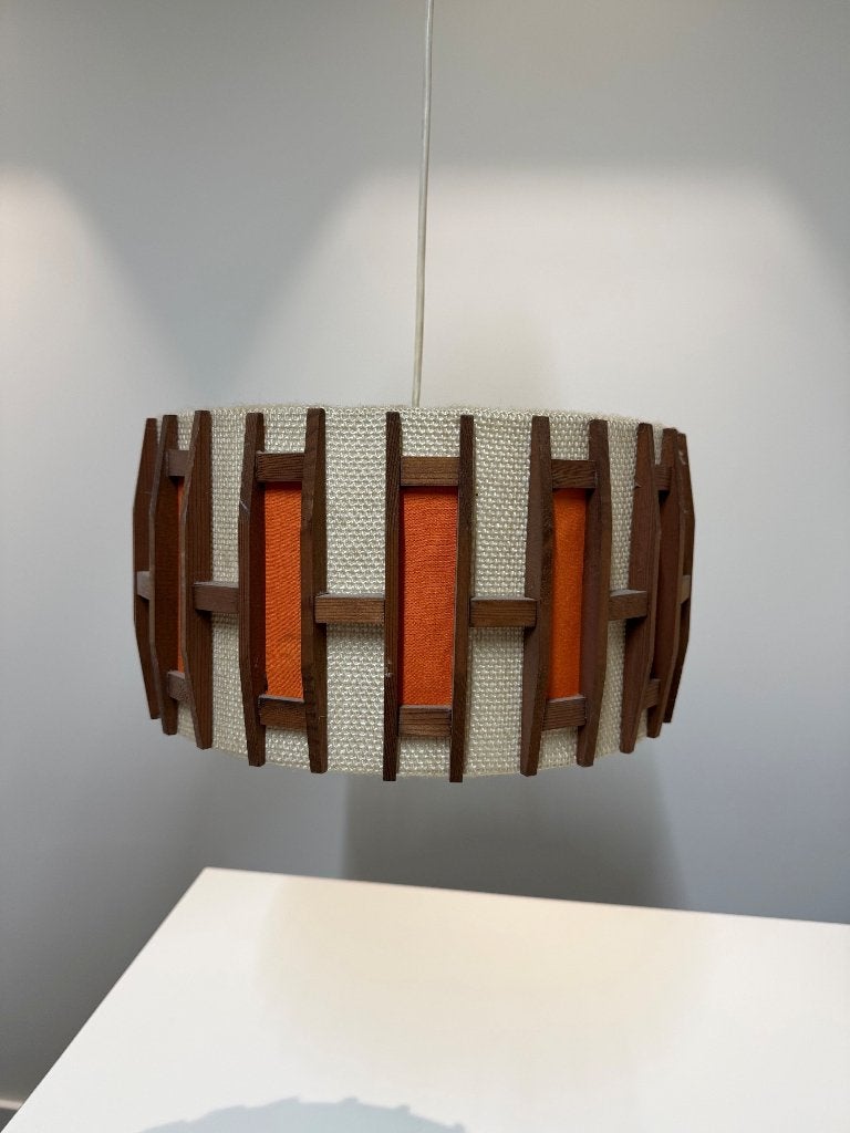 Jaren 60 hanglamp, Ophalen of Verzenden, Gebruikt, Textiel, E27 (groot)