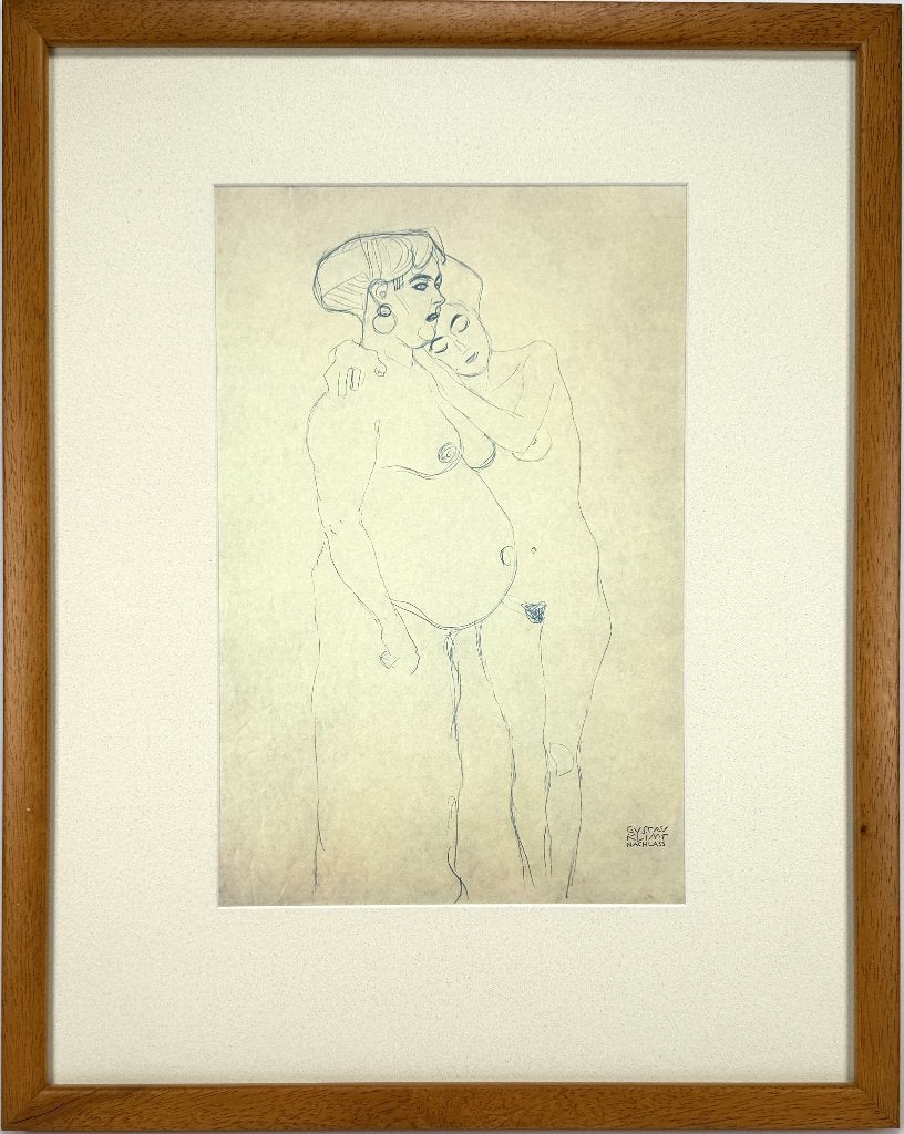 666. Prent, Gustav Klimt – twee naaktfiguren, 1979, Ophalen of Verzenden