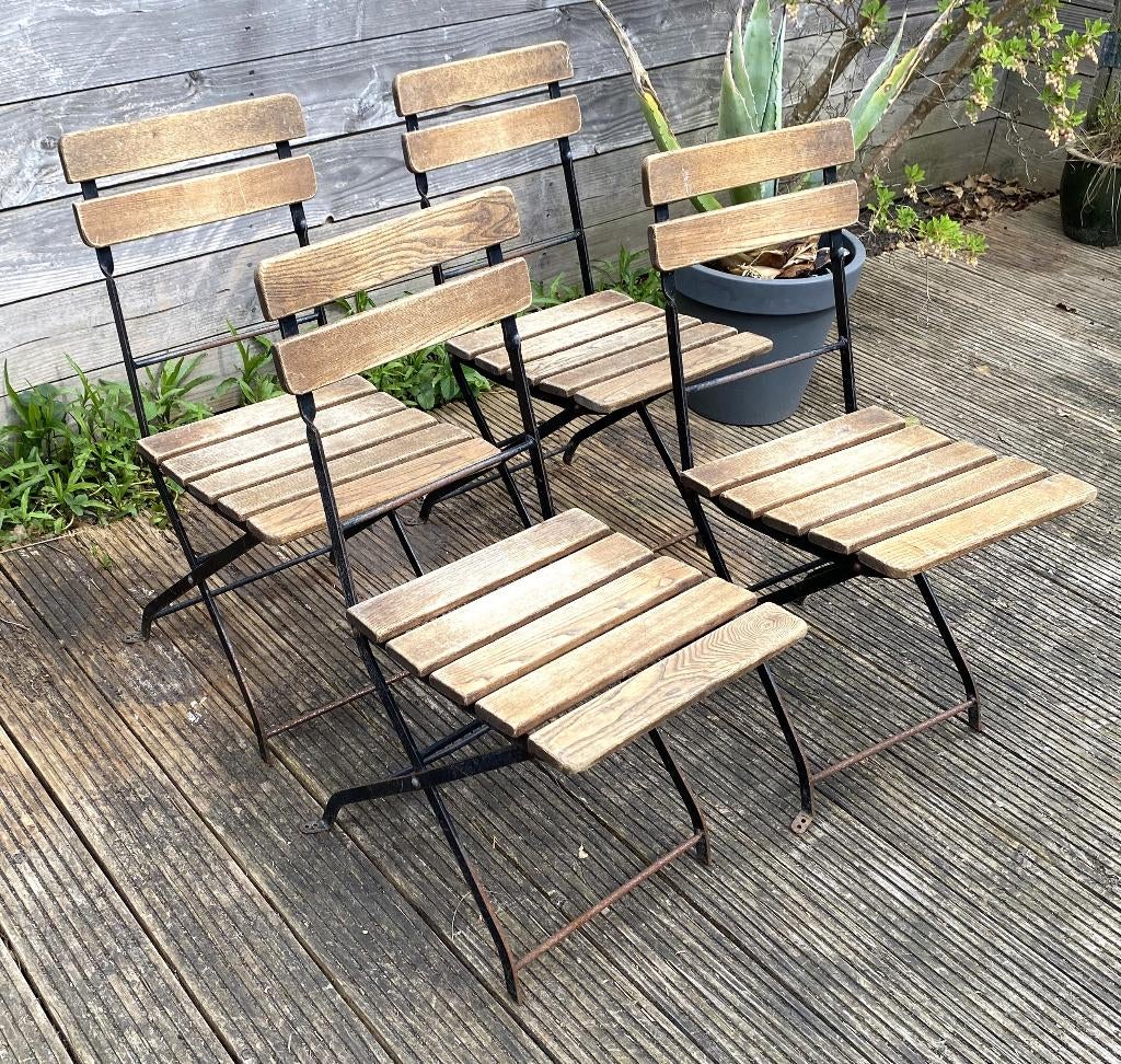 4x Leuke Bistro Stoel - vintage retro brocante landelijk, Ophalen, Gebruikt, Metaal, Inklapbaar