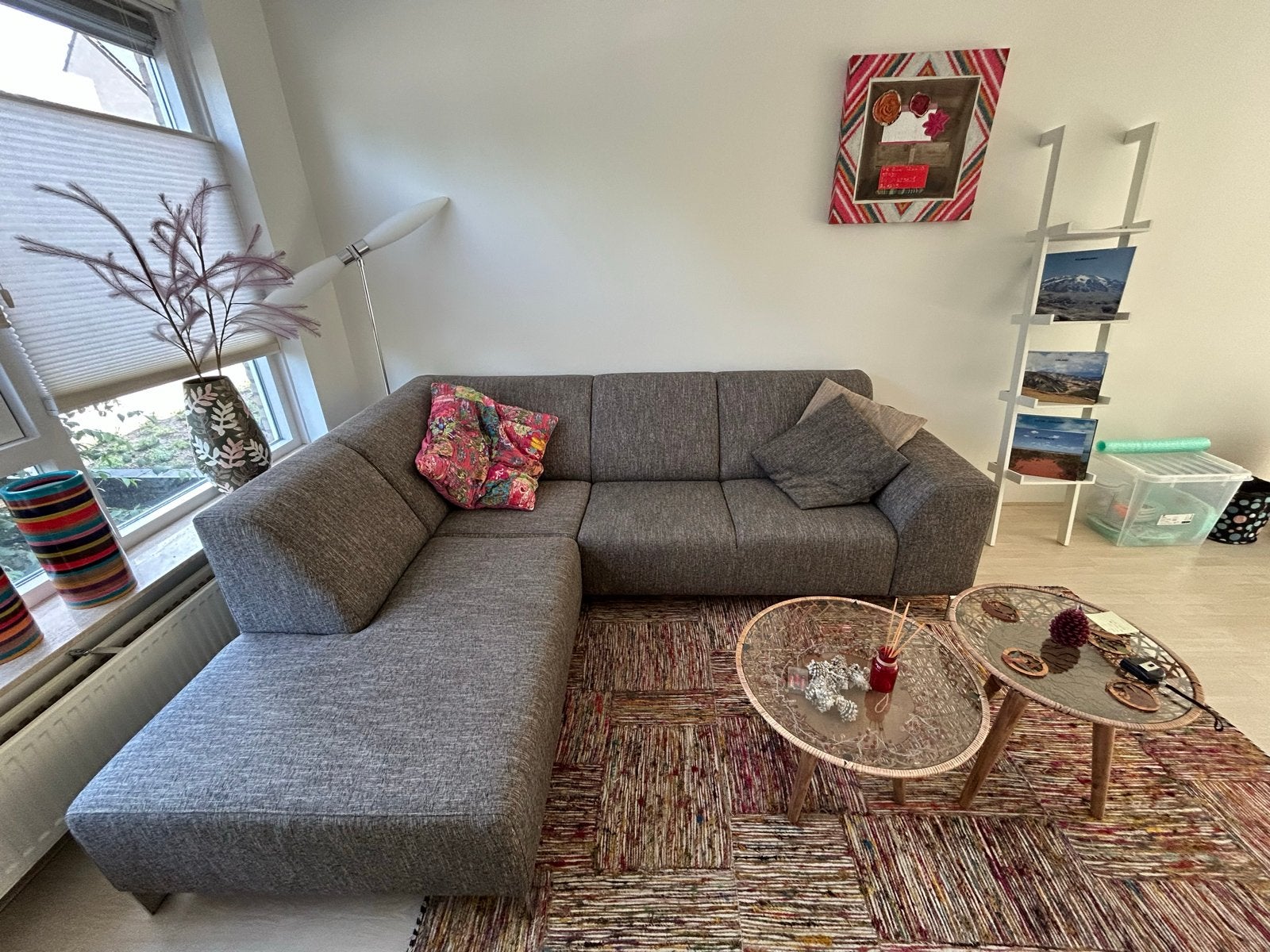 Hoekbank bruin gemêleerde stof - 2.50m x 1.95m, Huis en Inrichting, Banken | Bankstellen, Ophalen, Gebruikt, Minder dan 75 cm