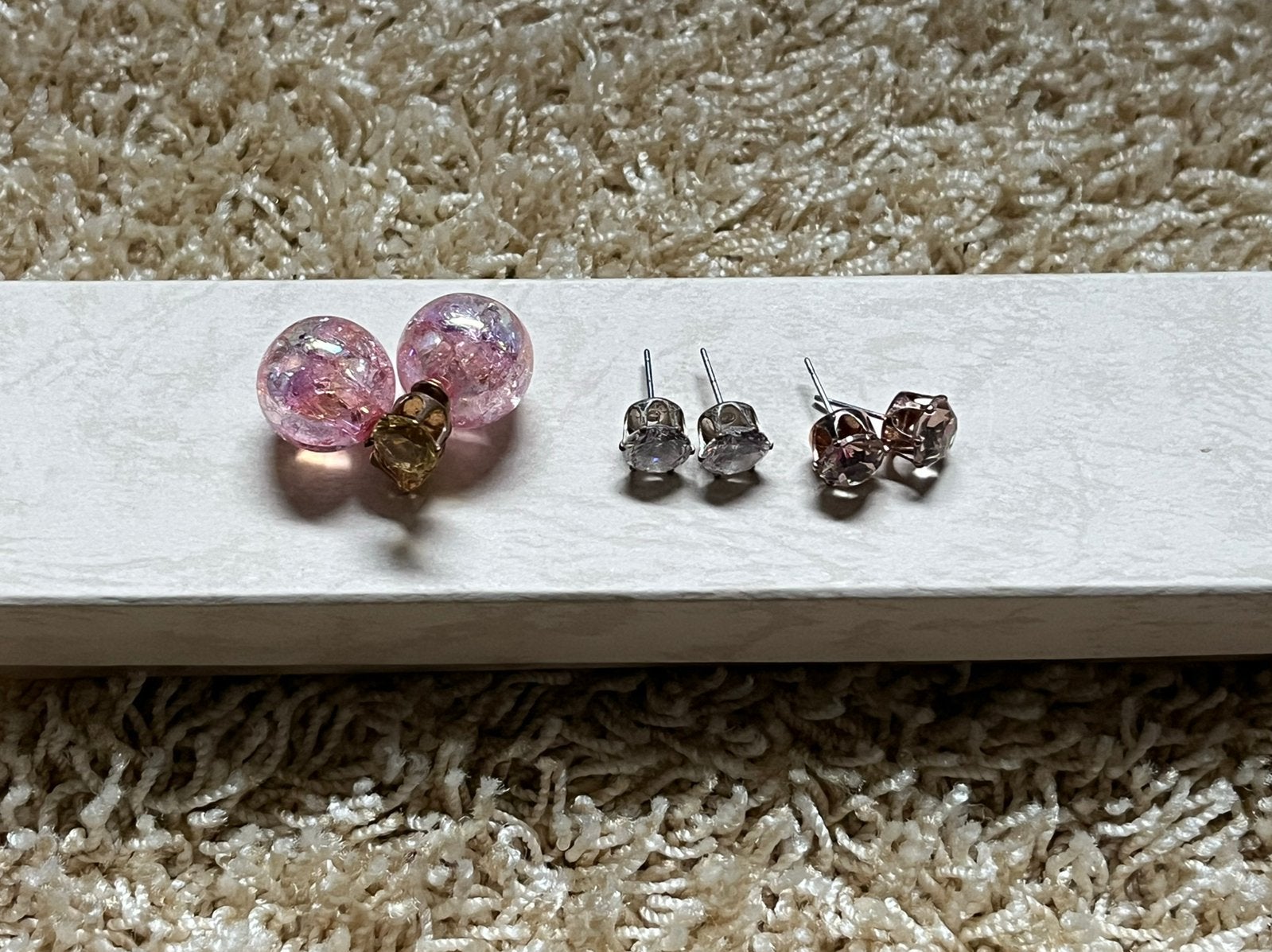 Double dots 3 x oorbellen roze strass (zilver, rosé, goud), Overige materialen, Nieuw, Ophalen of Verzenden, Roze