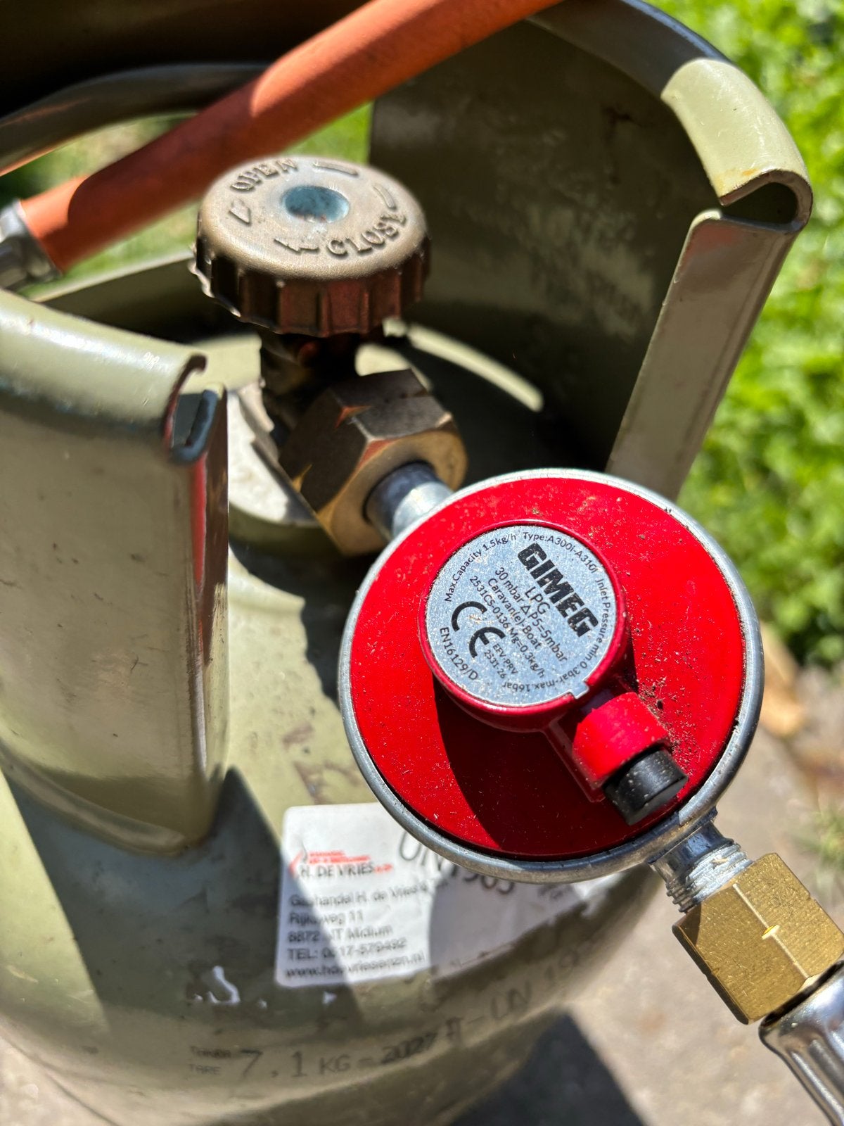 Propaan gasfles 7.1 kg met drukregelaar en slang, Caravans en Kamperen, Kampeeraccessoires, Ophalen, Gebruikt