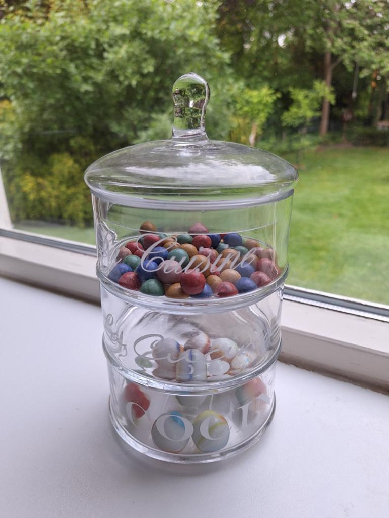 Riviera Maison glazen etagière ,voorraadpotten , stapelbaar, Glas, Ophalen of Verzenden, Zo goed als nieuw, Voorraadpot