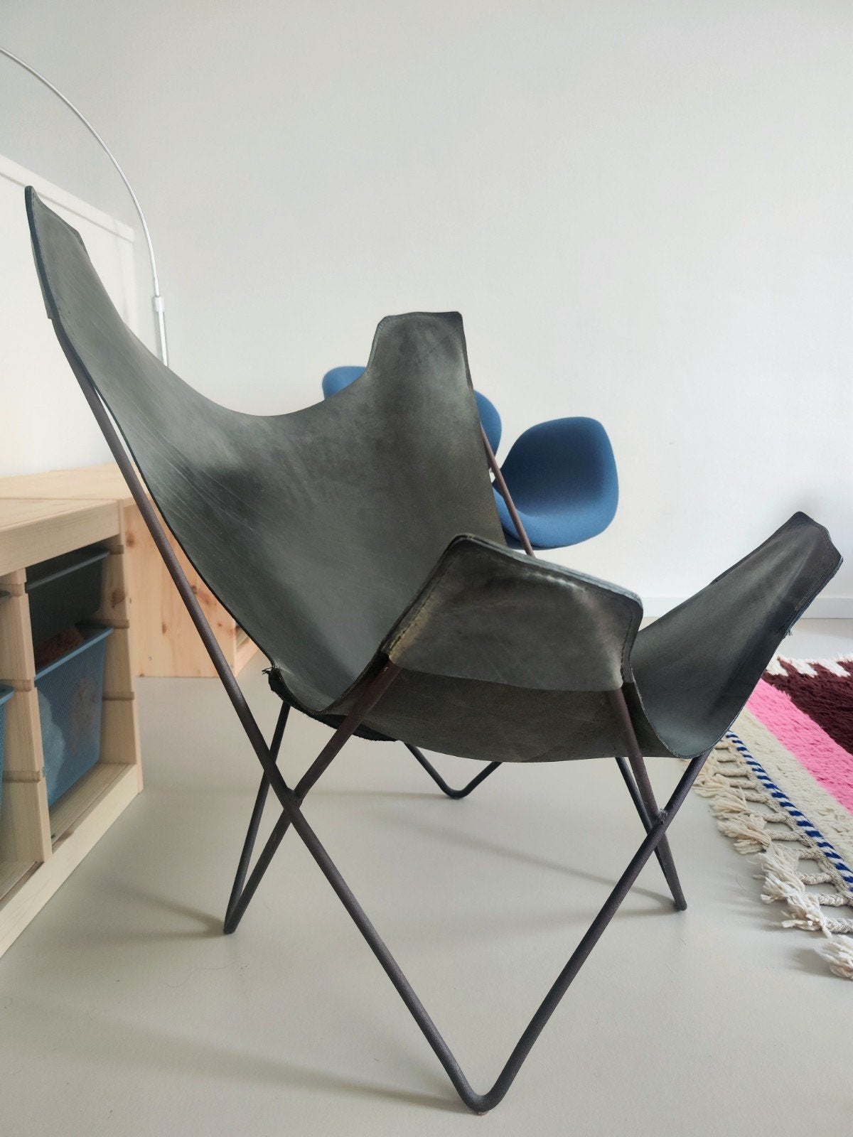 Vintage Leren Vlinderstoel | BKF / Hardoy | Zwart  | Design, Ophalen, Gebruikt, Zwart, Eén