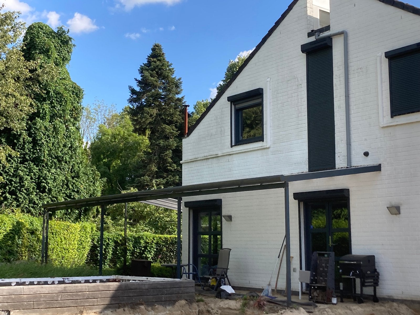 Antraciet aluminium overkapping met helder polycarbonaat, Ophalen, Gebruikt, Veranda