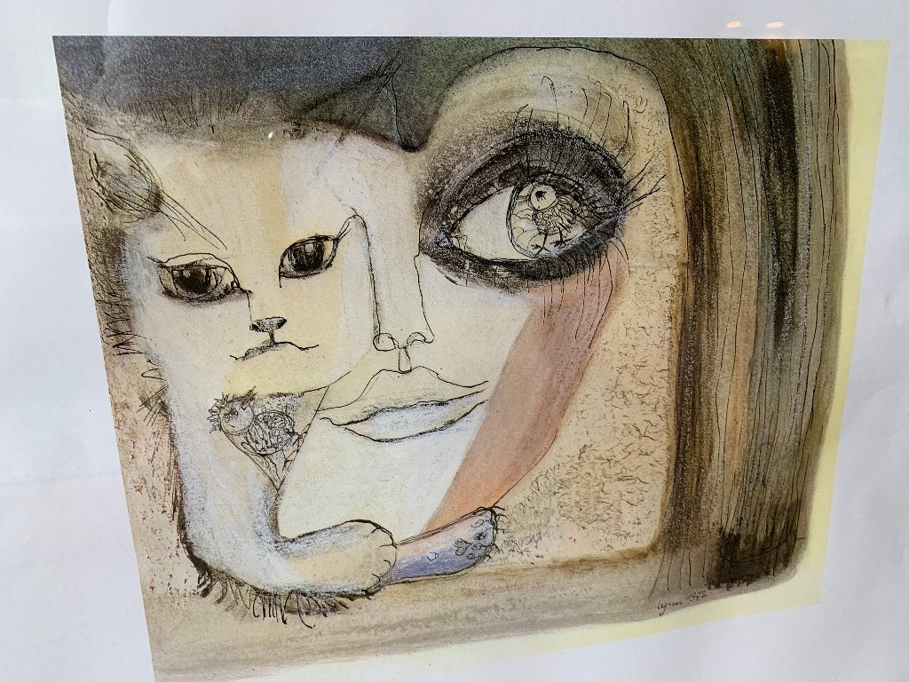 Uniek kunstwerk: Vrouw en kat, gesigneerd Zeefdruk, Ophalen of Verzenden, Zeefdruk