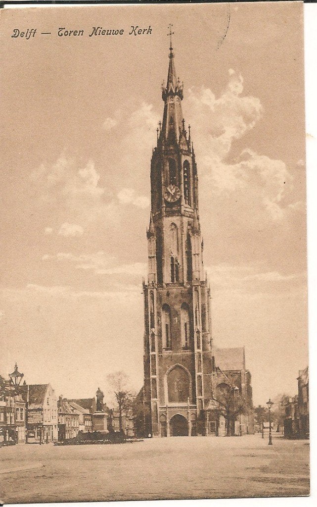 Oude Ansichtkaart Delft - Toren Nieuwe Kerk (Gelopen), Ophalen of Verzenden, 1920 tot 1940, Gelopen, Zuid-Holland