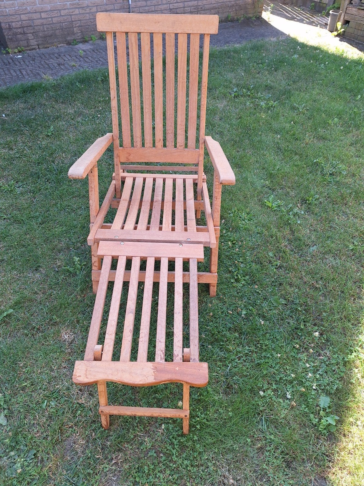Houten ligstoel met kussen, Ophalen, Gebruikt, Hout