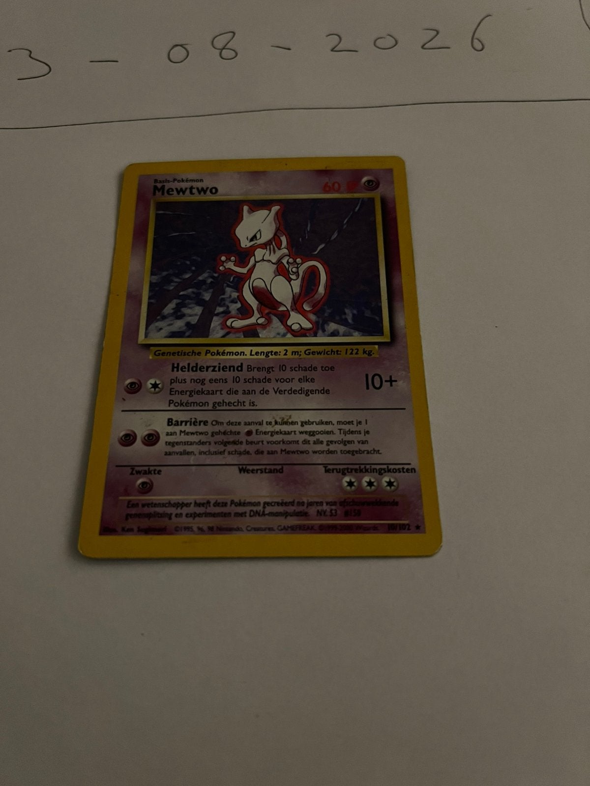 Pokemon mewtwo base 10/102, Ophalen of Verzenden, Gebruikt, Losse kaart, Foil