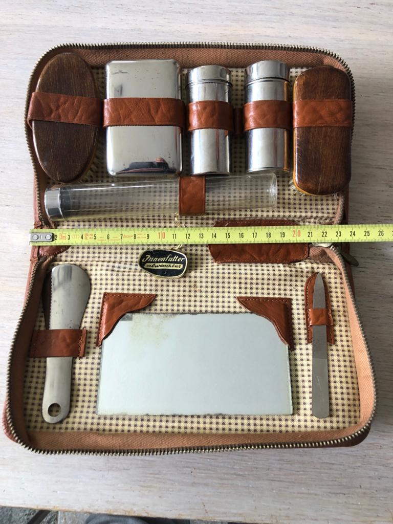 Vintage Toilettas / Reisnecessaire Leer Bruin, Ophalen, Zo goed als nieuw, Bruin, Leer