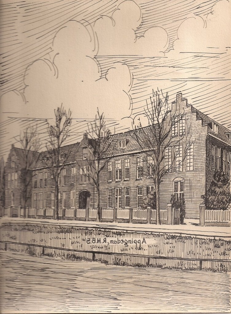 Appingedam R.H.B.S. Sievers ca. 1948, Antiek en Kunst, Kunst | Tekeningen en Foto's, Ophalen of Verzenden, Tekening, Pentekening