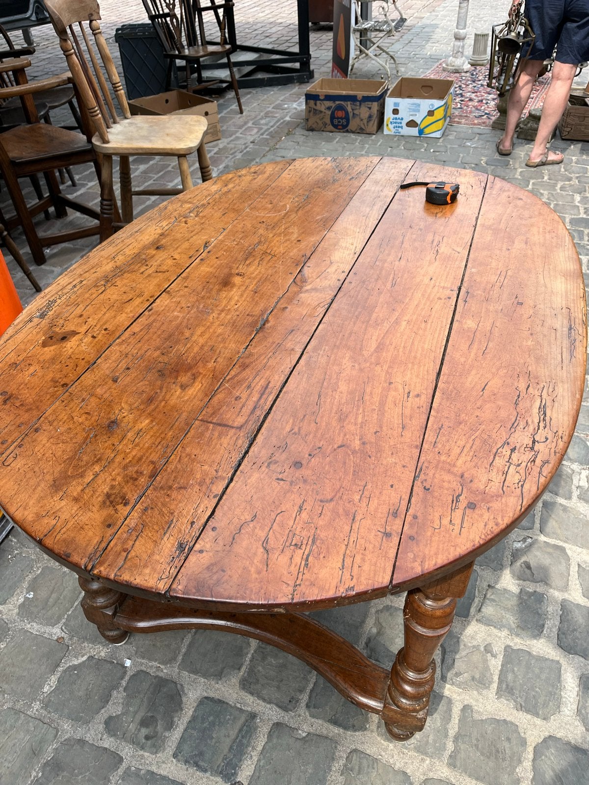 Antieke 19e-eeuwse kersenhouten tafel met lade, Ophalen of Verzenden